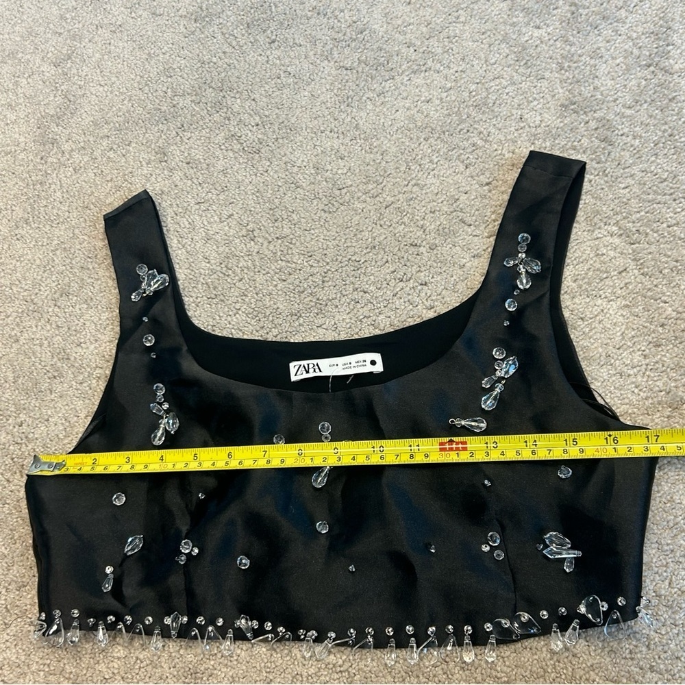 Zara limited edition black clear beaded jewelled sleeveless crop top Sz S NWT - Picture 16 of 16